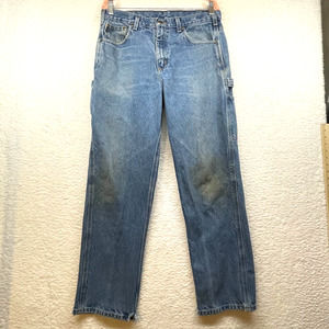 Carhartt Mens Carpenter Jeans Blue 34 Straight Leg Mid Rise Medium Wash Work